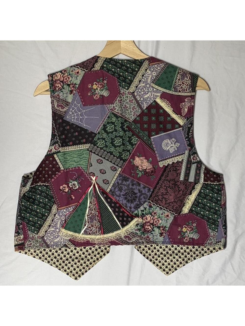 OOAK Patchwork Vest 90s Bandana Print Lace Beaded Handmade